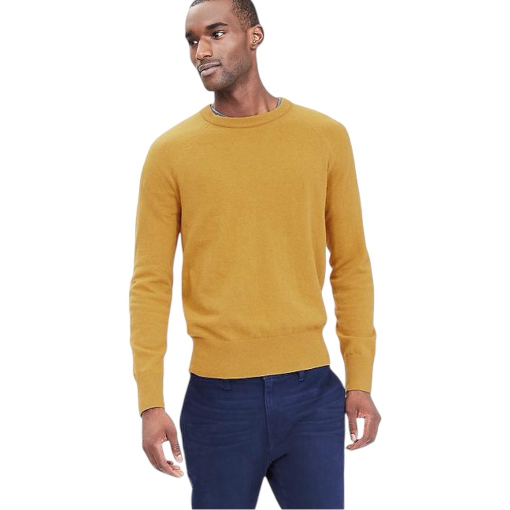 Banana Republic Elbow-Patch Men’s Crew Pullover Wool Blend Spicy Mustard Sz L